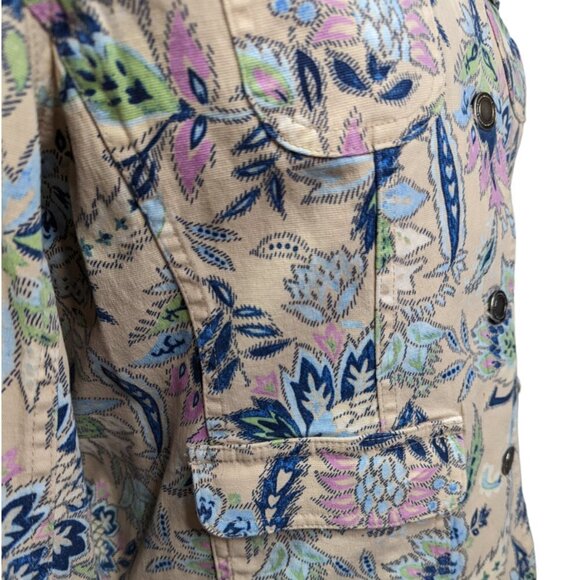 CHARTER CLUB Cotton Floral Denim Button Up Jacket Beige Size Petite Small - Picture 11 of 15